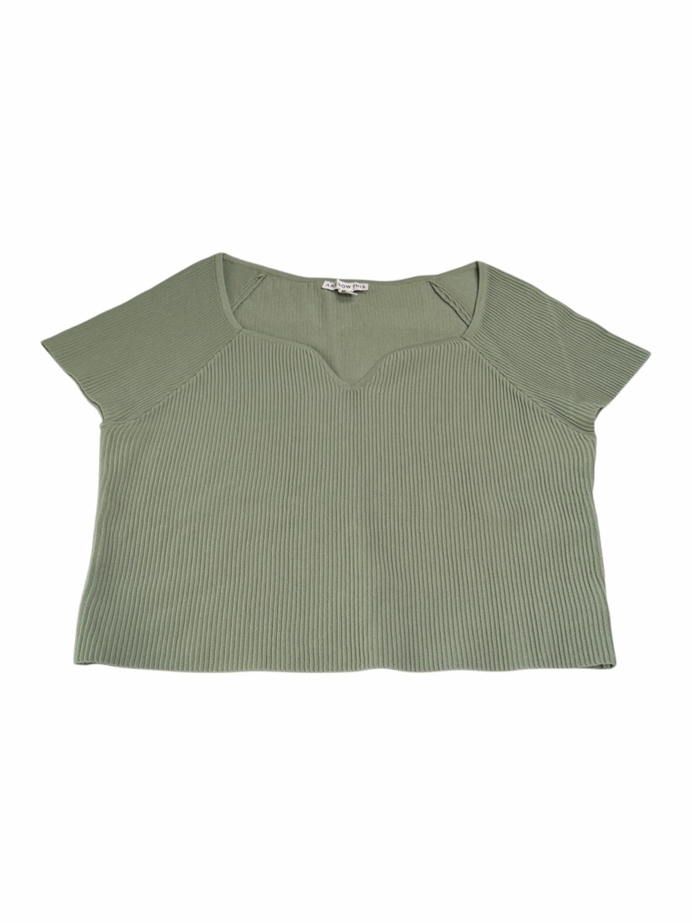 Ribbed Notch-V Short Sleeve Top in Sage Green - Picture 1 of 3
